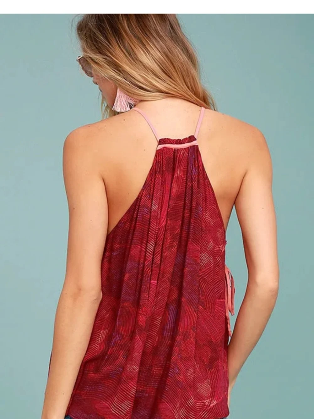 Free People Seasons in the Sun Tank Berry Red Sold Out Boho Halter Tie Top S - Picture 3 of 7